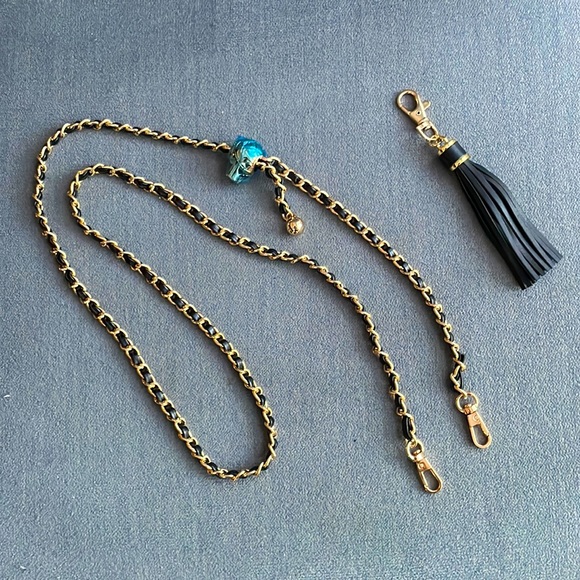 Accessories - ‼️SOLD‼️Vegan Leather Adjustable Bag Chain & Tassel Bag Charm - Gold/Black